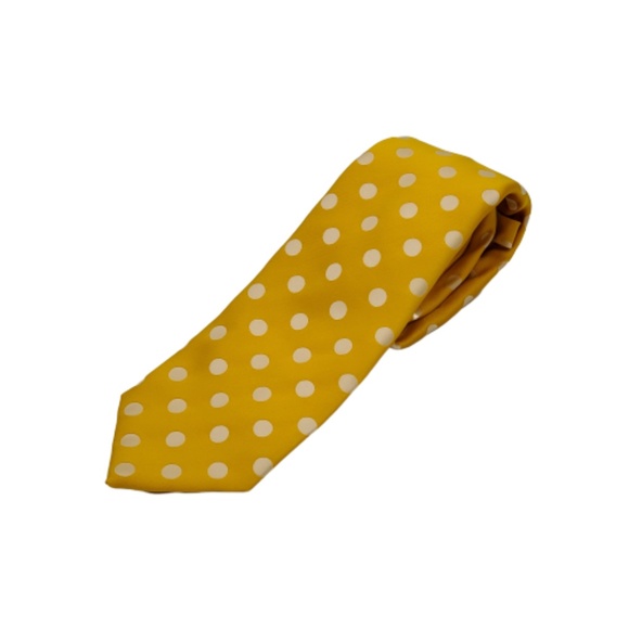 Isaia Napoli Necktie Yellow White Polka Dot Silk